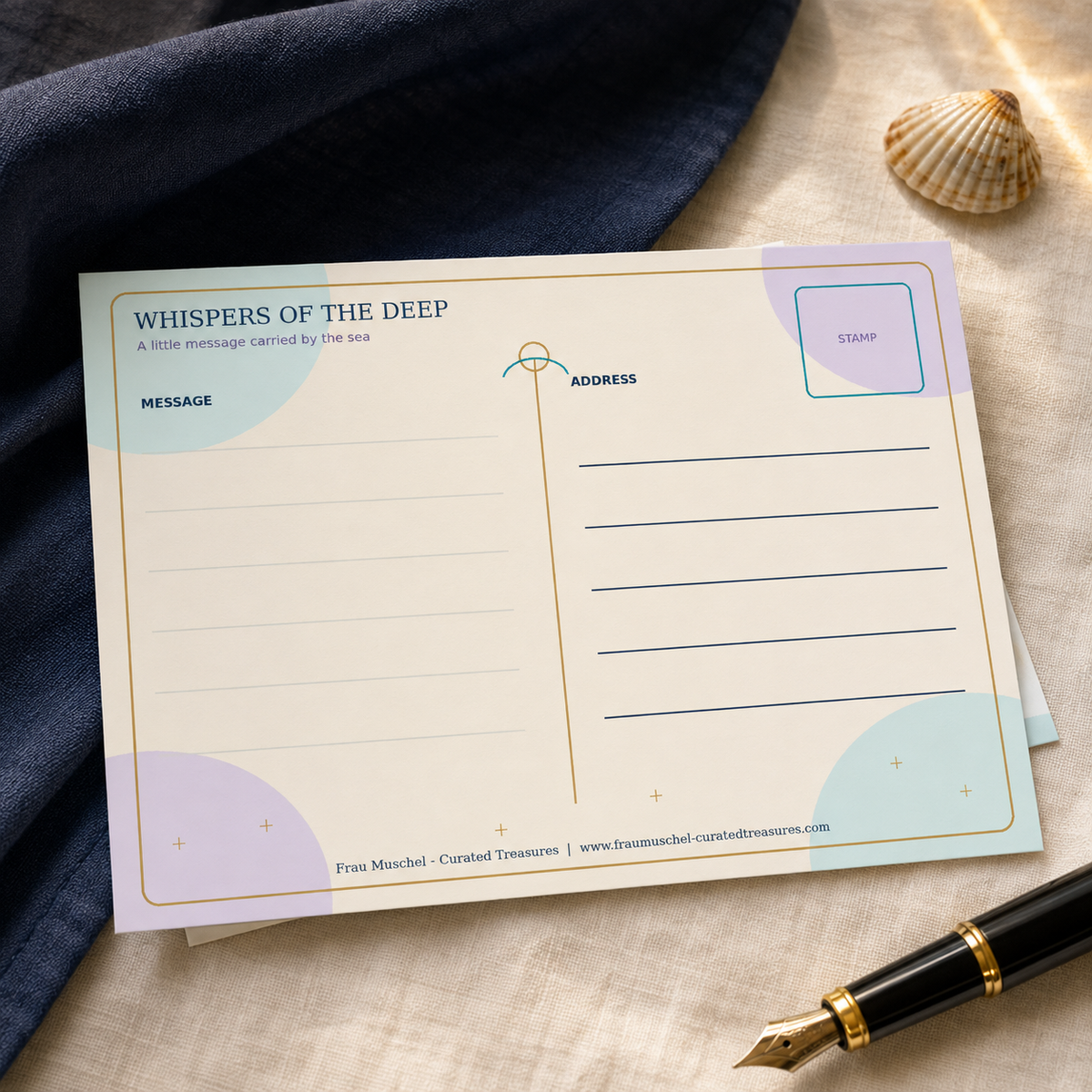 Horizontal postcard back from the Whispers of the Deep printable ocean postcard set