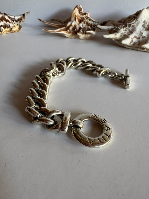 Silver-tone AGATHA curb chain bracelet with chunky rounded links and a toggle clasp.