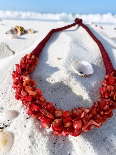 Vintage Korallenkette Rot – Statement Collier mit organischem Mittelteil - Rote Koralle Vintage Schmuck
