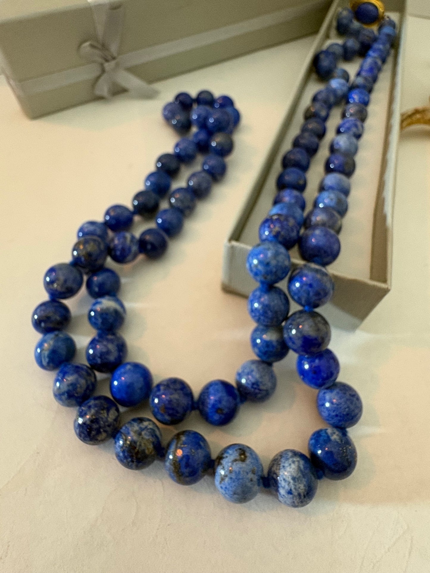 Lange Vintage Lapis Lazuli Kette 94 cm | 925 Silber vergoldet