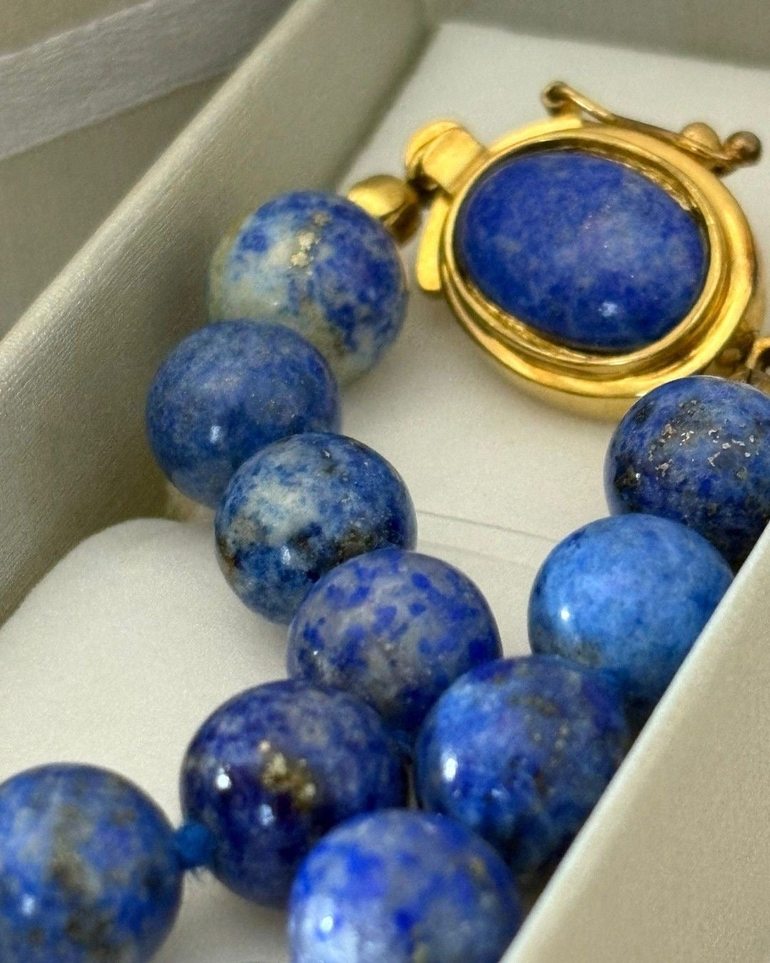 Lange Vintage Lapis Lazuli Kette 94 cm | 925 Silber vergoldet