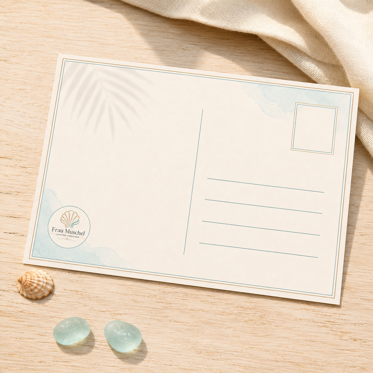 Tropical printable postcards featuring palm trees, shells, crabs and sunny beach scenes