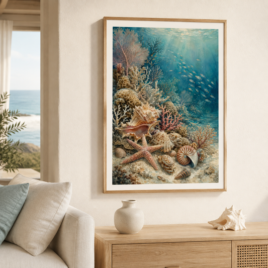 Unterwasserwelt Poster mit Korallen & Muscheln – Digitaler Download