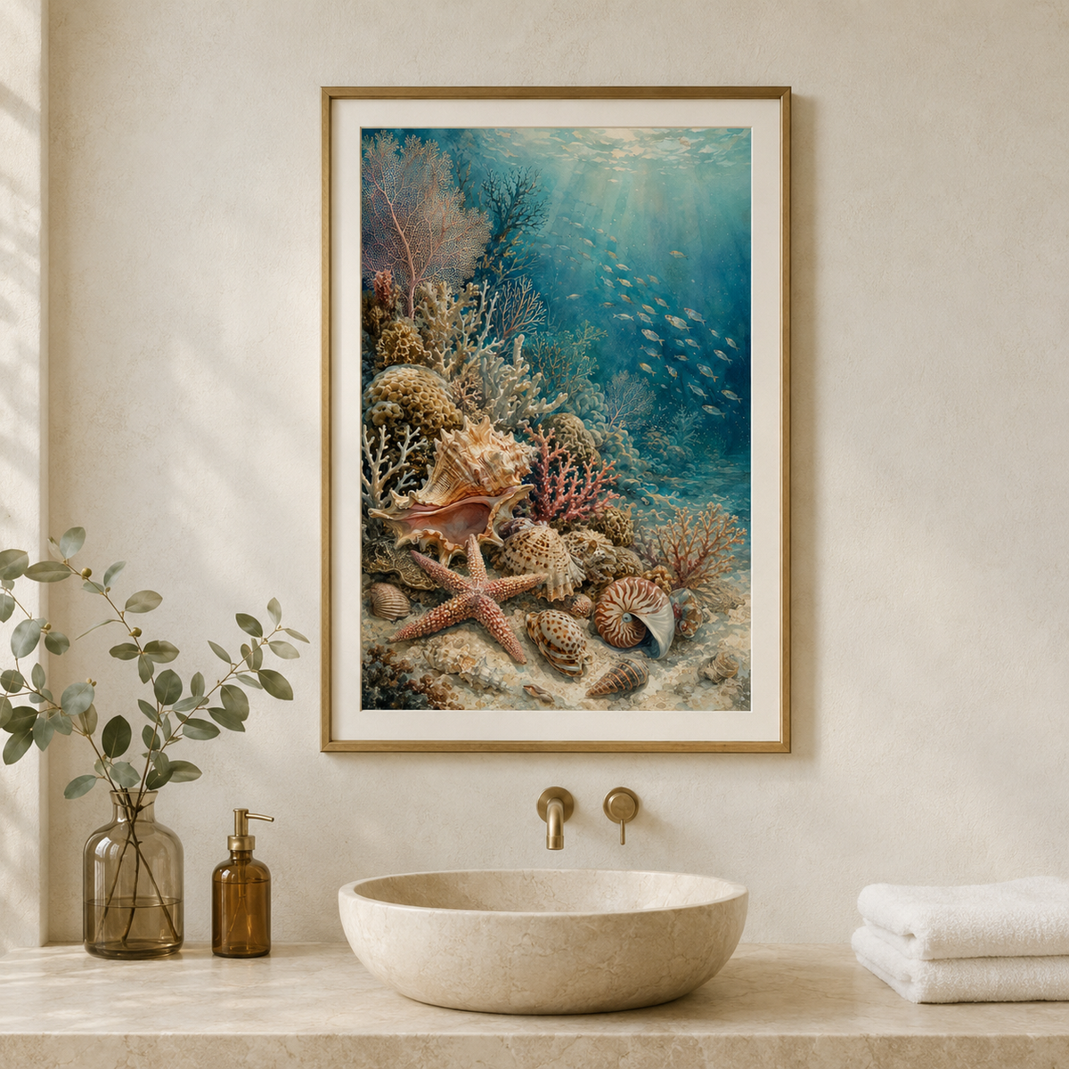 Unterwasserwelt Poster mit Korallen & Muscheln – Digitaler Download