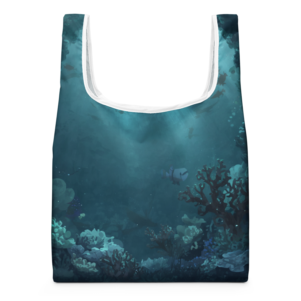 Faltbare Einkaufstasche mit maritimem Unterwasser-Design | Wiederverwendbare Tragetasche
