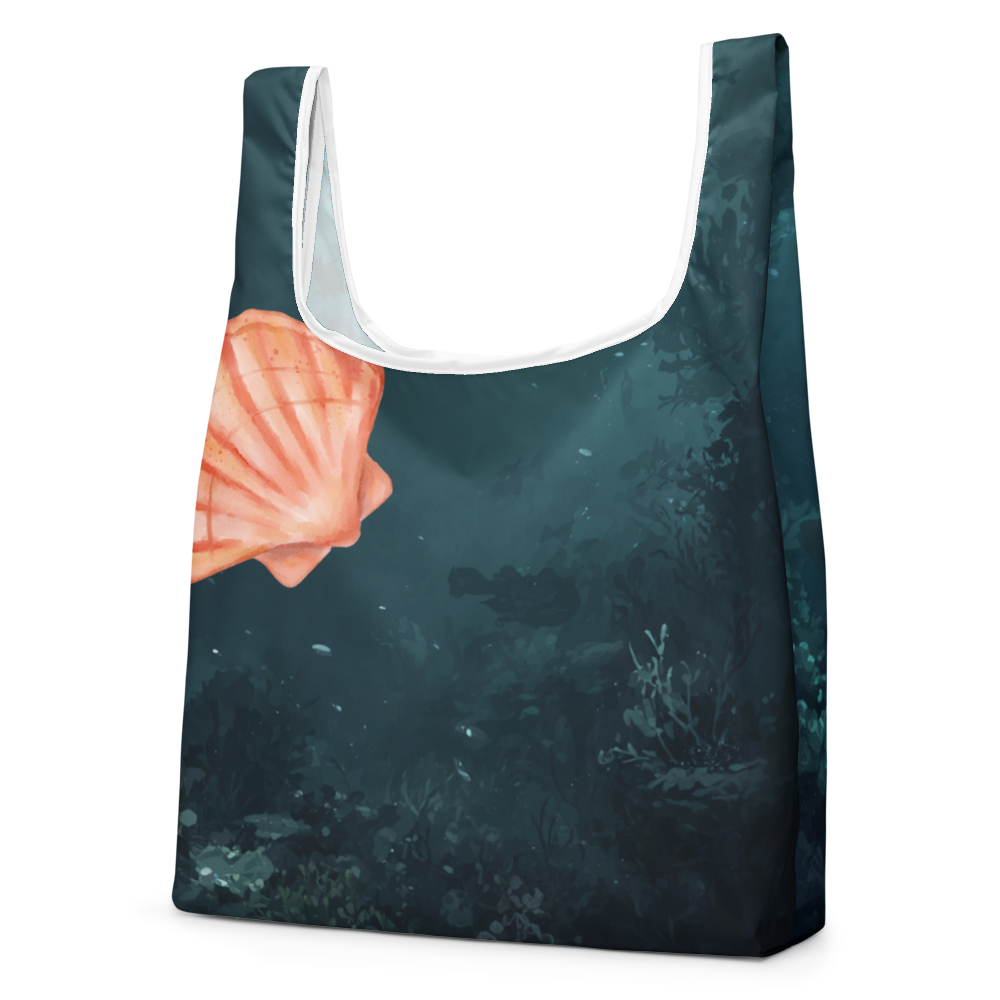 Faltbare Einkaufstasche mit maritimem Unterwasser-Design | Wiederverwendbare Tragetasche