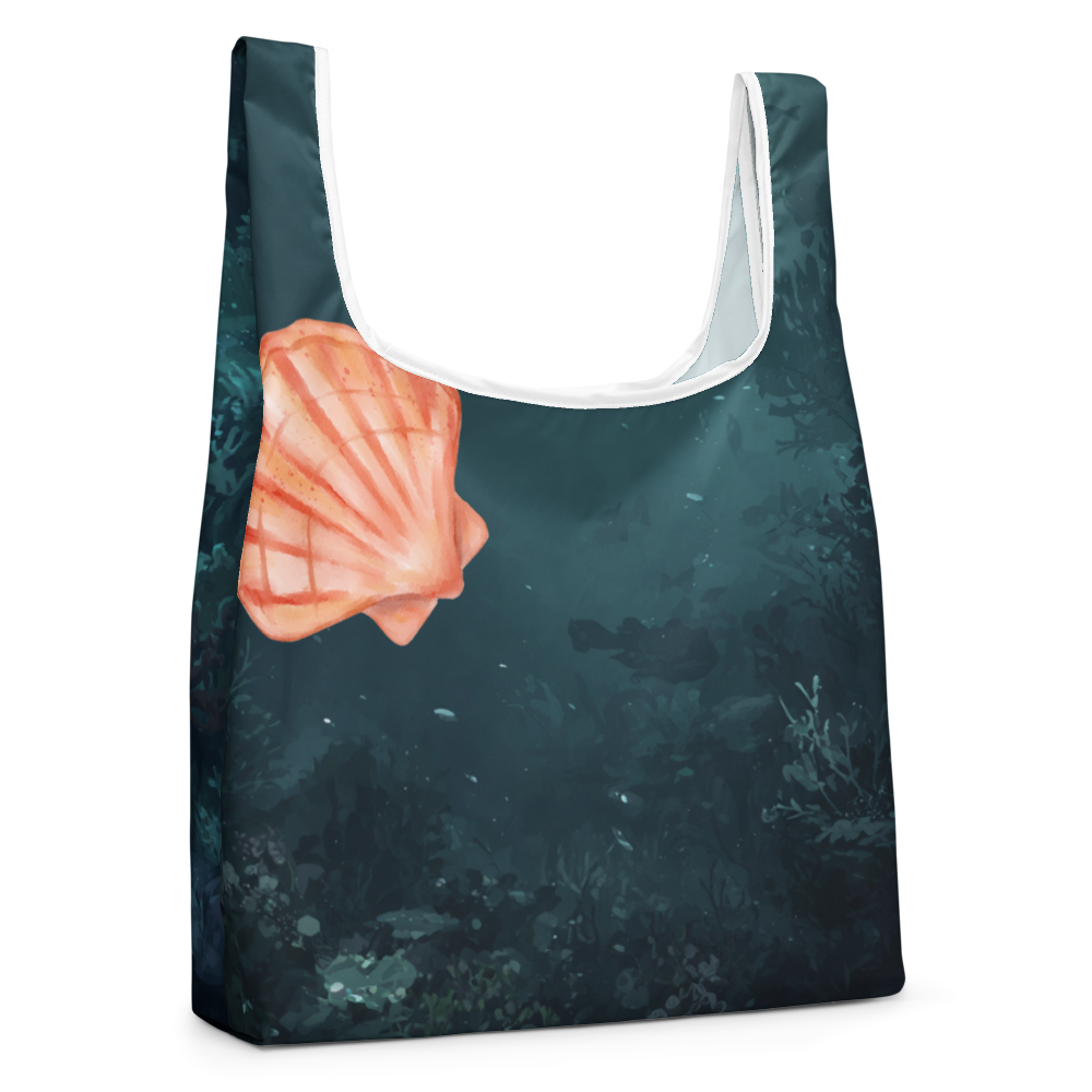 Faltbare Einkaufstasche mit maritimem Unterwasser-Design | Wiederverwendbare Tragetasche