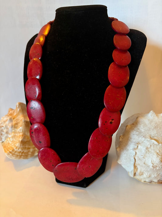 Vintage Tagua Nuss Kette in Rot – Statementkette mit Verlängerung