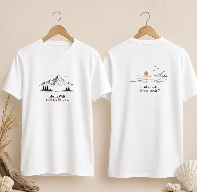 Unisex Mountain & Sea T-Shirt | Minimalist Outdoor Shirt for Hikers & Sea Lovers