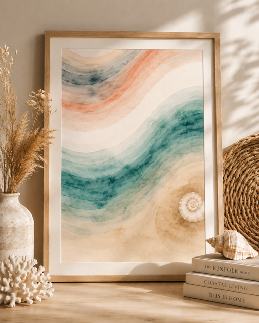 Abstraktes Ozean Poster | Aquarell Wandbild Küstenstil | Digitaler Download | Maritime Deko
