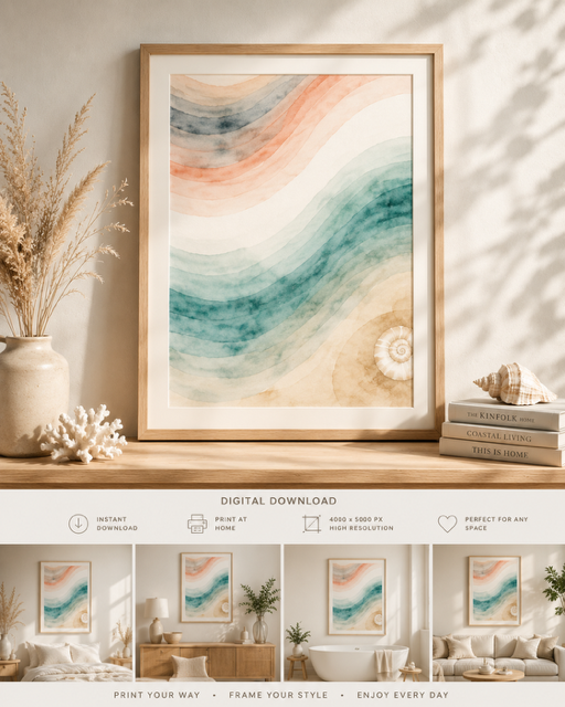 Abstraktes Ozean Poster | Aquarell Wandbild Küstenstil | Digitaler Download | Maritime Deko