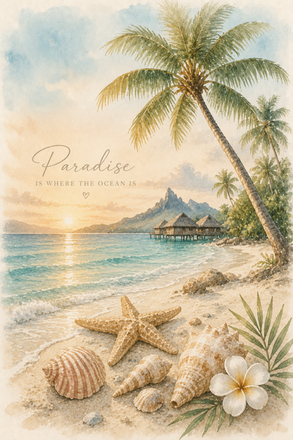 Tropisches Strand-Poster | Aquarell Wandbild mit Palmen | Digitaler Download | Maritime Deko