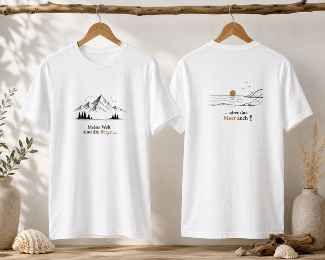 Unisex Mountain & Sea T-Shirt | Minimalist Outdoor Shirt for Hikers & Sea Lovers