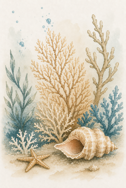Maritimes Poster-Set mit Seepferdchen und Muscheln | 3er Wandbild Set | Digitaler Download