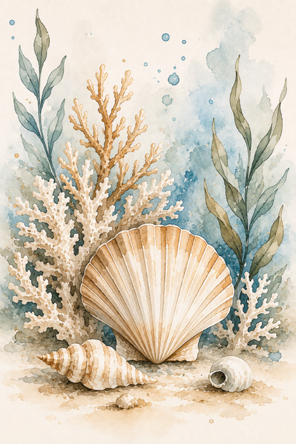 Maritimes Poster-Set mit Seepferdchen und Muscheln | 3er Wandbild Set | Digitaler Download