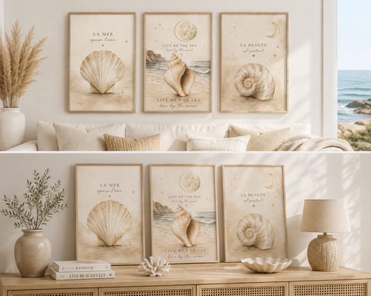Muschel Poster Set | 3 Maritime Wandbilder | Coastal Deko | Digitaler Download