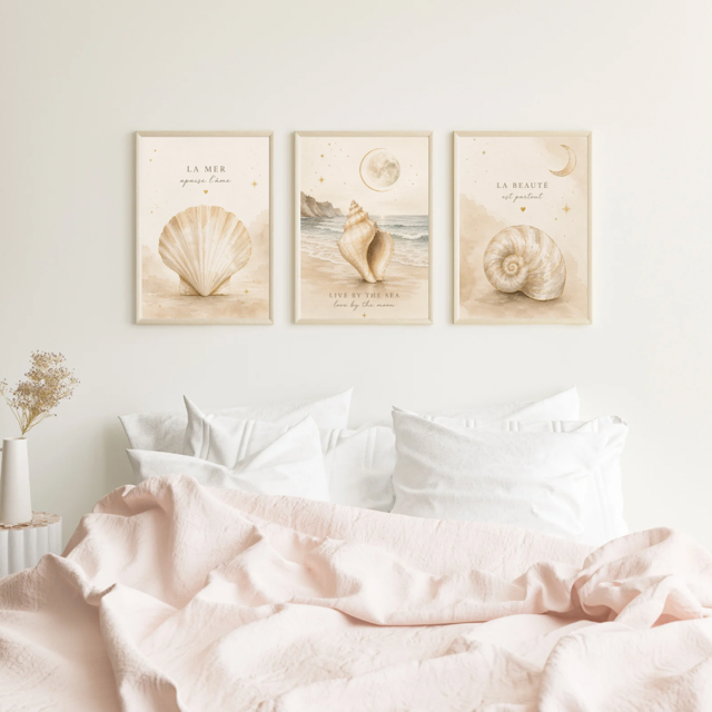 Muschel Poster Set | 3 Maritime Wandbilder | Coastal Deko | Digitaler Download
