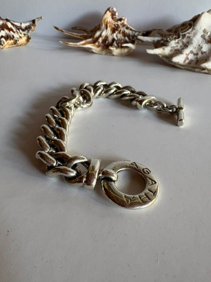 Silver-tone AGATHA curb chain bracelet with chunky rounded links and a toggle clasp.