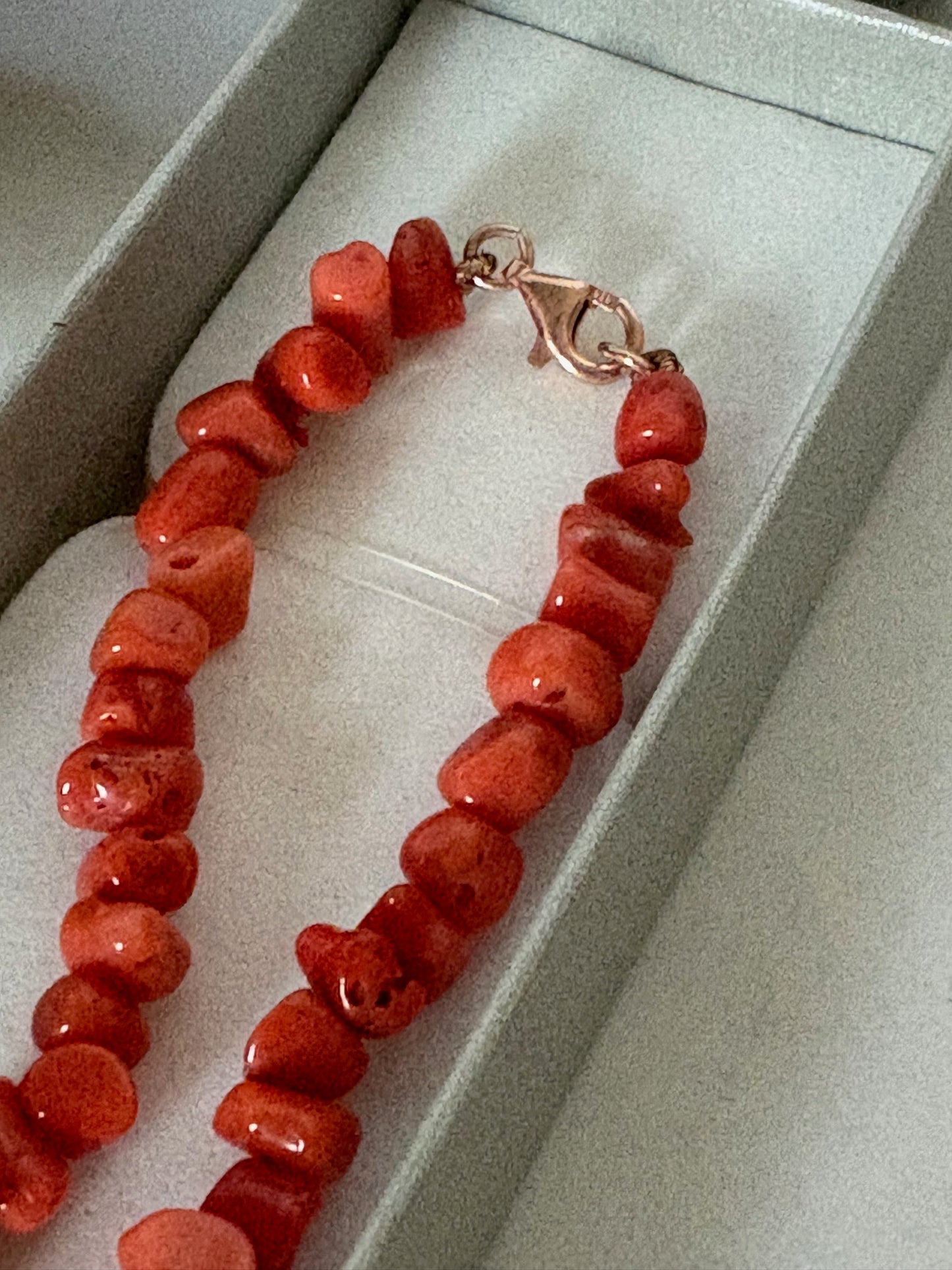 Vintage Korallenkette Rot – Korallenperlenkette mit 925 Silberverschluss – 44 cm