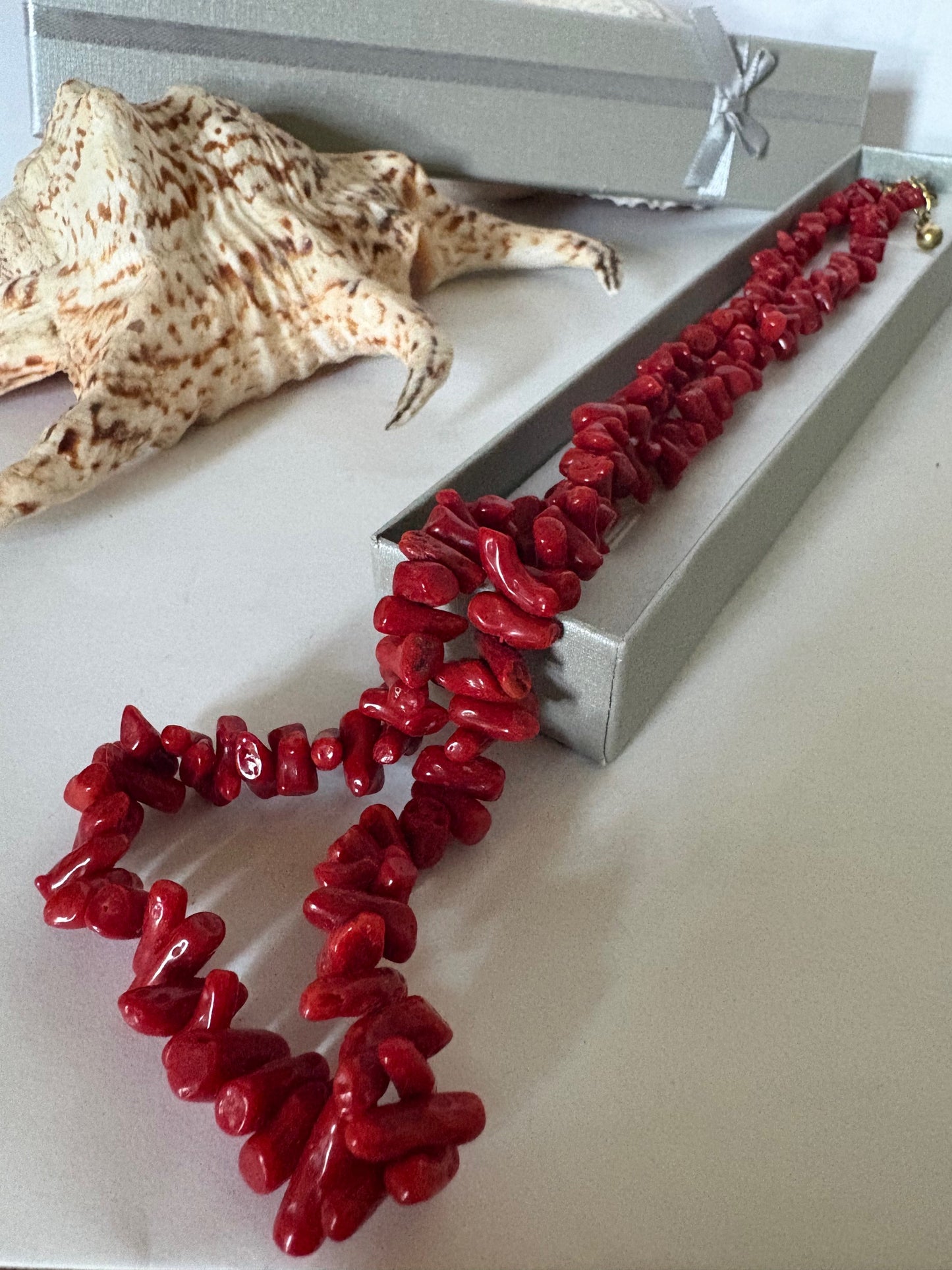 Vintage rote Korallenkette – verlängerbar, ca. 59 cm (+ bis ca. 65 cm)