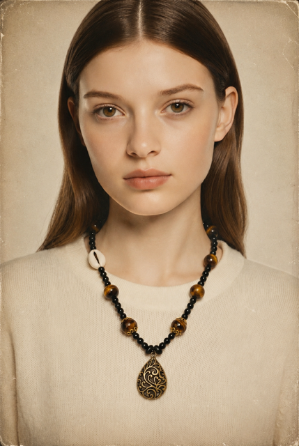 Handgefertigte Tigerauge-Halskette mit Anhänger | Boho Naturstein Statement Kette