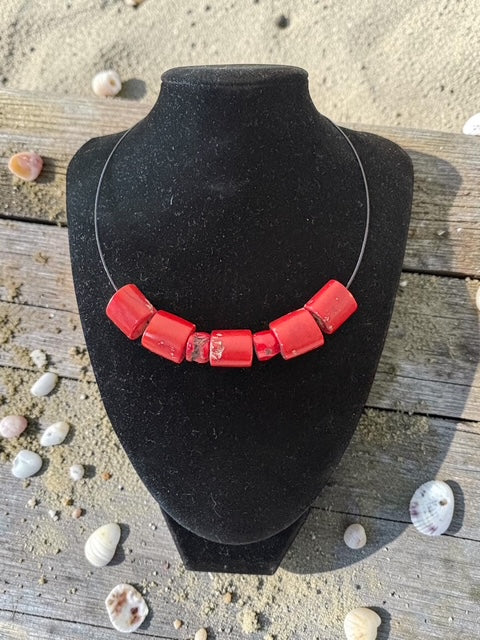 Statement Vintage Korallen Collier Rot | Halsnaher Schmuck