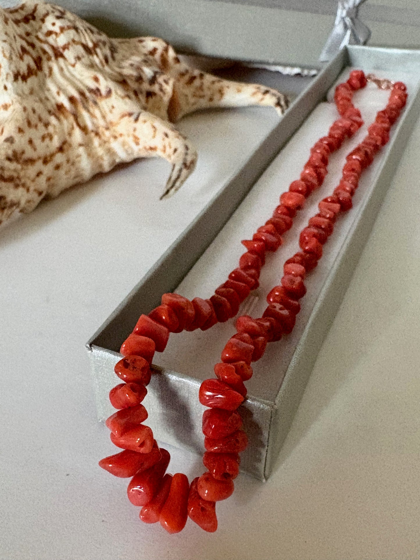 Vintage Korallenkette Rot – Korallenperlenkette mit 925 Silberverschluss – 44 cm