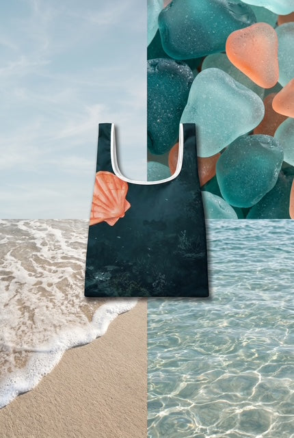 Faltbare Einkaufstasche mit maritimem Unterwasser-Design | Wiederverwendbare Tragetasche
