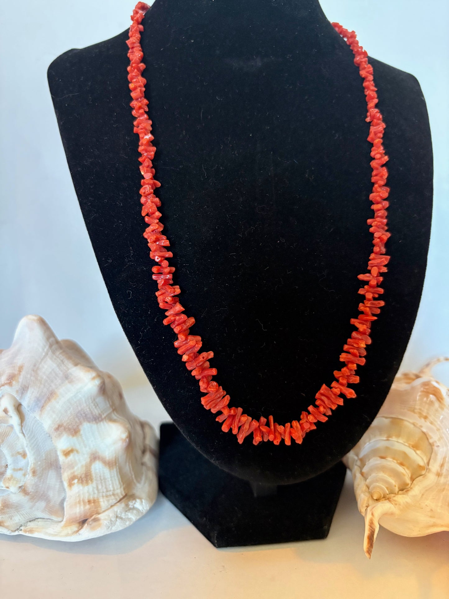 Vintage rote Korallenkette – Astkoralle, ca. 53,5 cm