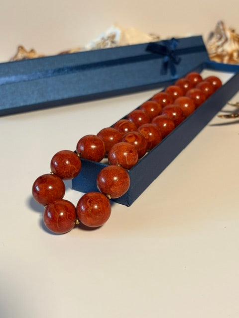 Vintage-Korallenkette Rot mit großen Kugeln